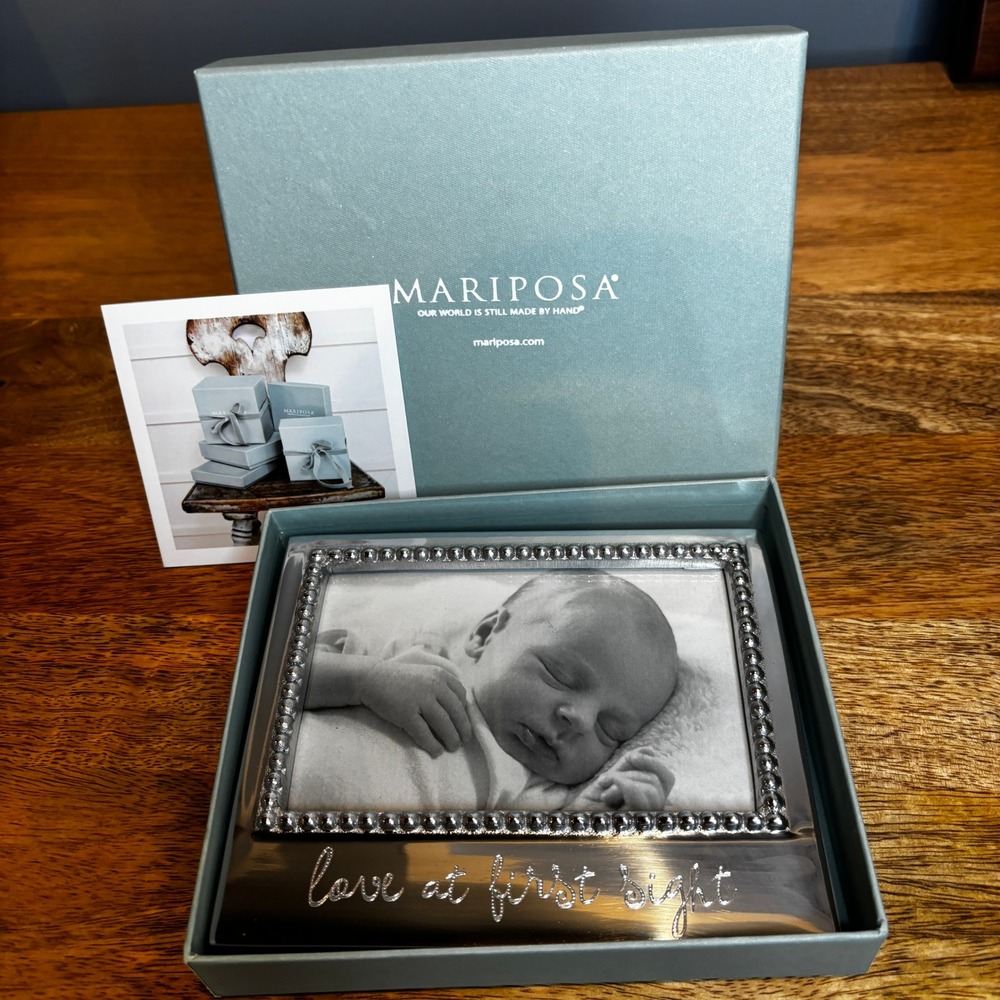 Mariposa Love at First Sight Beaded Photo Frame 4x6 Recycled Aluminum Silver